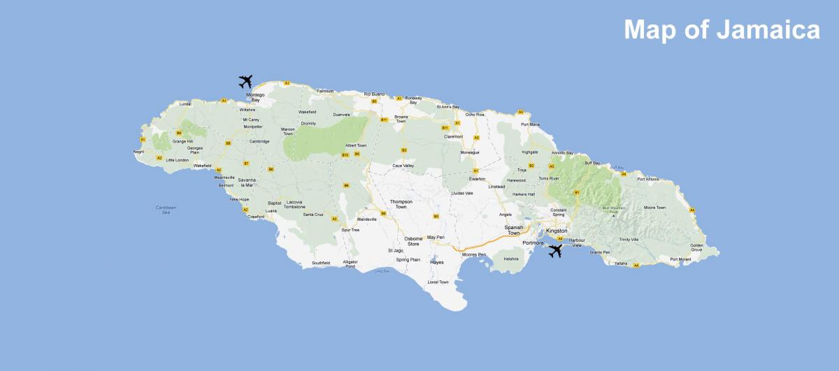 žemėlapis jamaika oro uostų ir kurortai