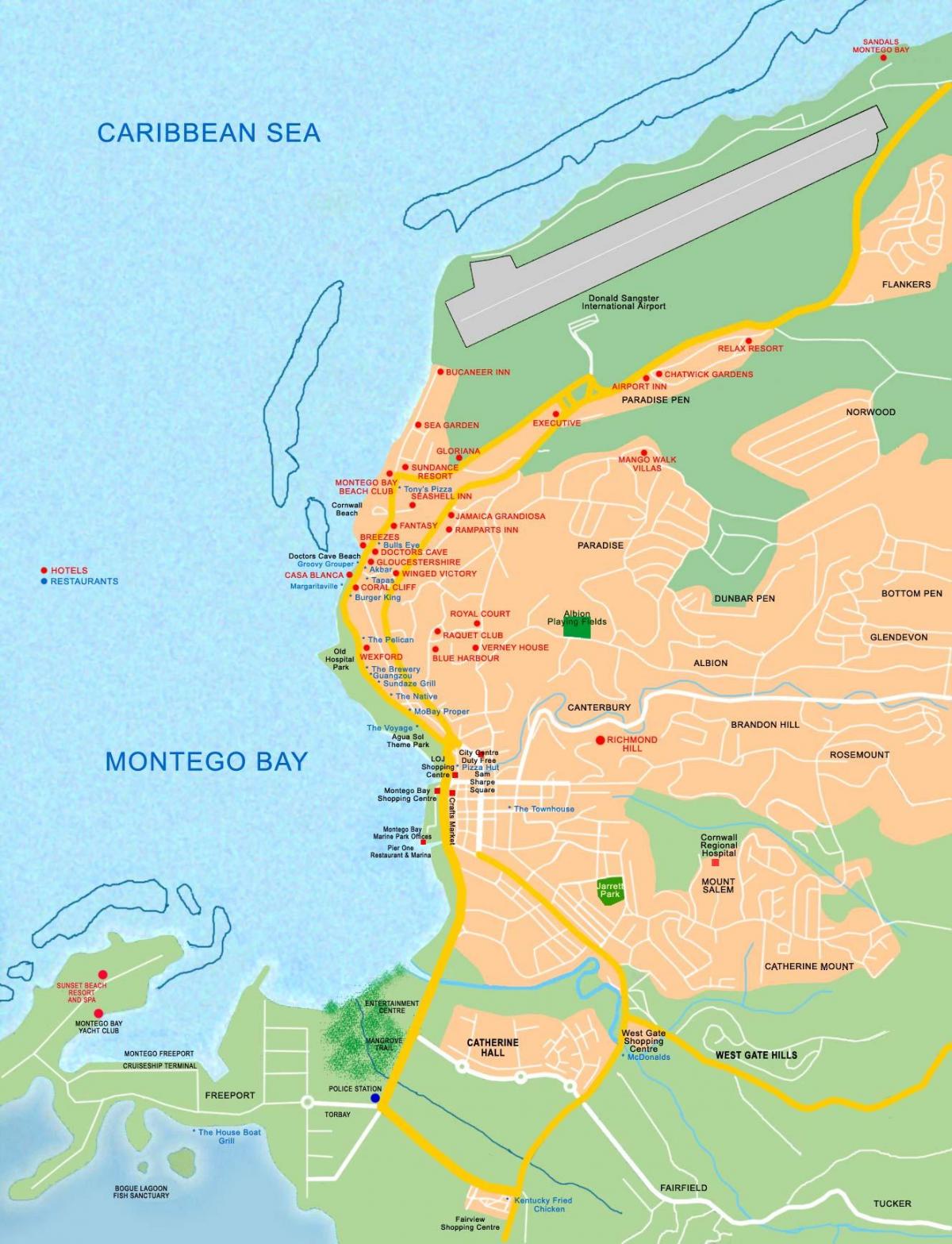 montego bay, jamaika žemėlapyje