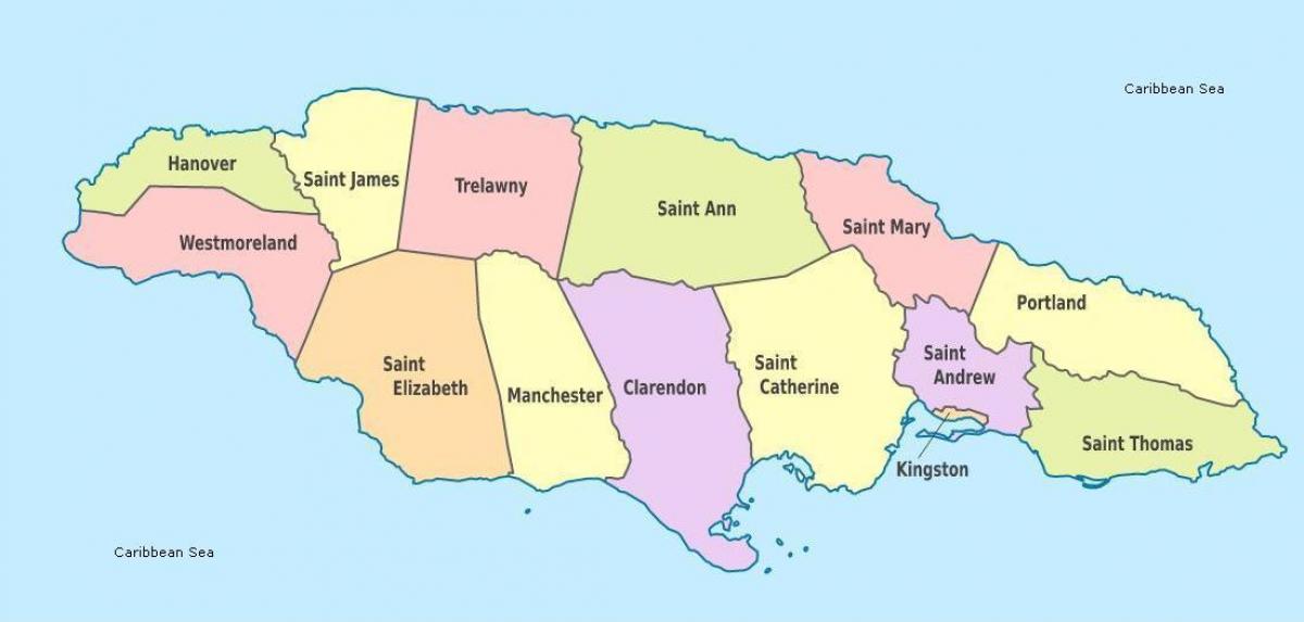 žemėlapis jamaika su seniūnijomis ir sostines