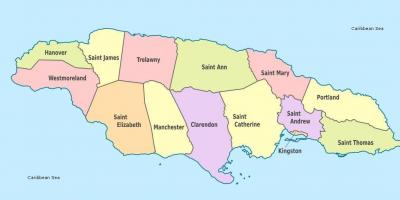 Žemėlapis jamaika su seniūnijomis ir sostines