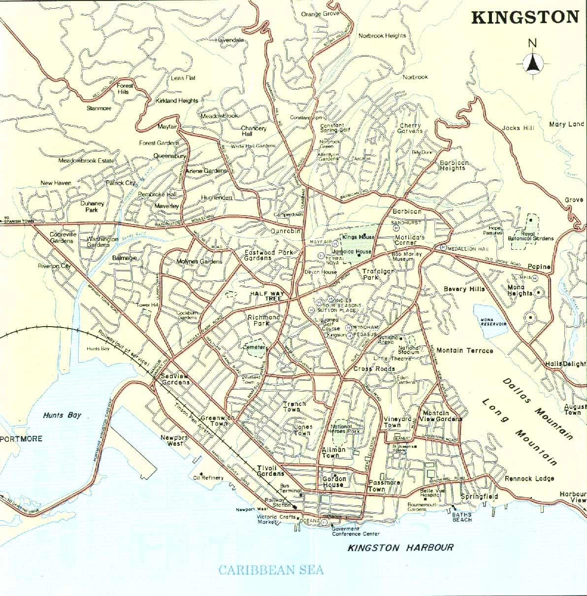 Žemėlapis kingston jamaica rajonų