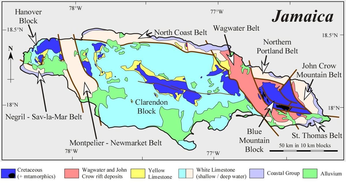 Žemėlapis geologinių jamaika