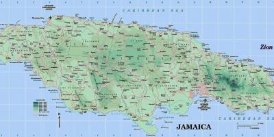 Fizinis žemėlapis jamaika rodo kalnai